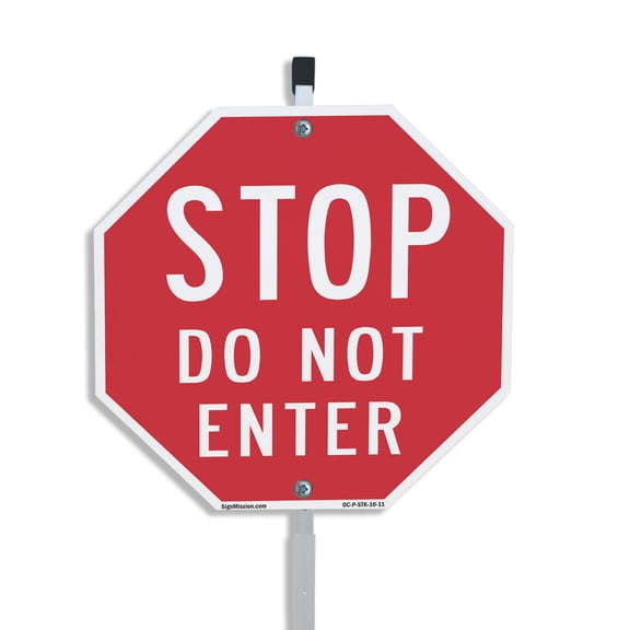Stop Do Not Enter 10 inch X 10 inch Octagon Plastic Sign with Aluminum Mounting Stake Weather Resistant UV Protected for Workplace Private Property and Construction Site Made in the USA