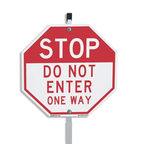 Stop Do Not Enter One Way 10 inch X 10 inch Octagon Plastic Sign with Aluminum Mounting Stake Weather Resistant UV Protected for Workplace Private Property and Construction Site Made in