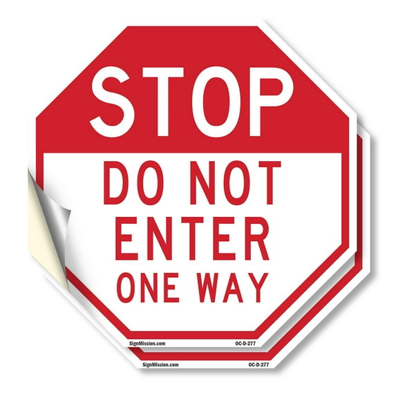 Stop Do Not Enter One Way (2 Pack) 10 inch X 10 inch Octagon Vinyl Label Decal Sticker Weather Resistant, UV Protected for Workplace, Private Property, and Construction Site, Made in