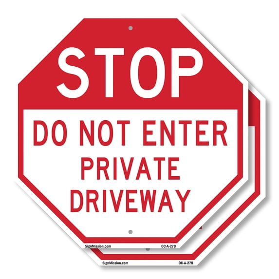 Stop Do Not Enter Private Driveway (2 Pack) 10 inch X 10 inch Octagon Plastic Sign Weather Resistant, UV Protected for Workplace, Private Property, and Construction Site, Made in the