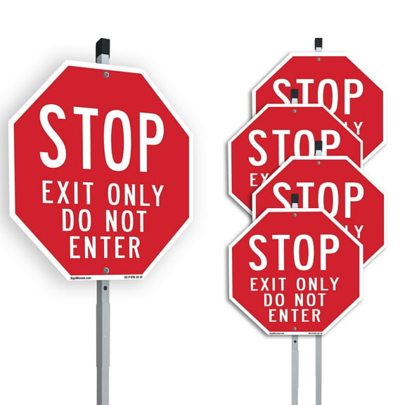 Stop Exit Only Do Not Enter (5 Pack) 10 inch X 10 inch Octagon Plastic Signs with Aluminum Mounting Stakes Weather Resistant UV Protected for Workplace Private Property and Construction