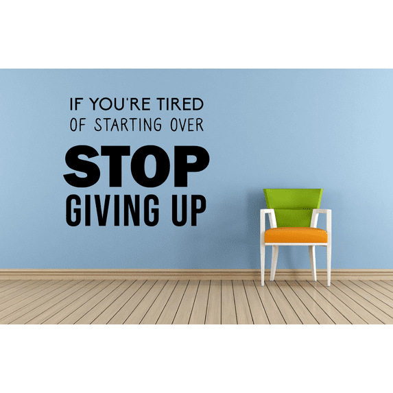 Stop Giving Up Fitness Workout Success Motivation Quotes Wall Decal Stickers Fitness Healthy Lifestyle for Girls / Boys Gym Home Sports Room Decor Vinyl Wall Art Sticker Decoration Size (27x30 inch)