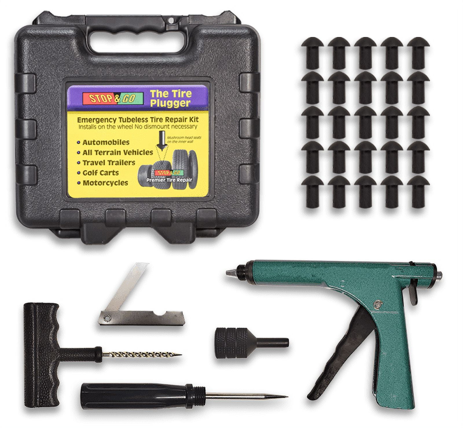 Stop & Go 1000 21 Piece Tubeless Tire Pocket Plugger Repair Kit for  Punctures and Flats on Car, Motorcycle, ATV, Jeep, Truck, & Tractor (15  Mushroom Plugs) 