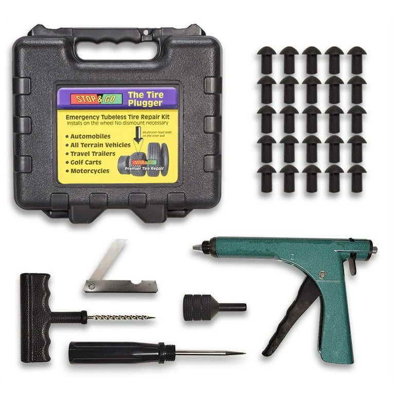 Stop & Go 1085 30 Piece Deluxe Tubeless Tire Plugger Repair Kit Punctures  and Flats on Car, Motorcycle, ATV, Jeep, Truck, & Tractor (25 Mushroom  Plugs) 