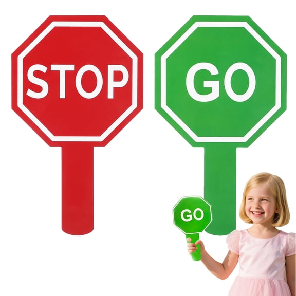 Stop and Go Sign with Handle, Guard Stop Signs Waterproof Double Sided Warning Paddle , Parking Traffic Tool, for School Playground Learning Activities Use(2pcs)Q