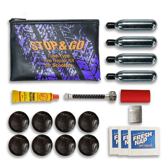 Stop & Go TTRK1 20 Piece Tube Type Tire Repair and Inflation Kit for Punctures & Flats on Scooters & Mopeds (8 Patches & 2 CO2 Canisters)