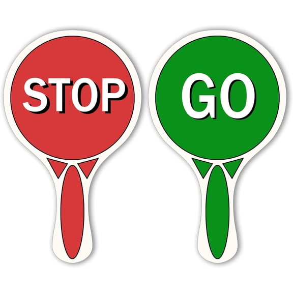 Stop & Go Traffic Sign - Double Sided Waterproof Crossing Guard with Handle, Red & Green Light Sign for Kids, 11.8 x 7.1 Inches