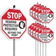thumbnail image 1 of Stop Hearing Protection Required Beyond This Point (10 Pack) 10 inch X 10 inch Octagon Plastic Signs with Aluminum Mounting Stakes Weather Resistant UV Protected for Workplace Made in the USA, 1 of 8