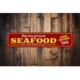 thumbnail image 1 of Stop Here Local Seafood Sign Family Name Beach House Sign Custom Metal Seafood Restaurant Sign - Sign Decor - Size: 16 x 4 Inches, 1 of 4