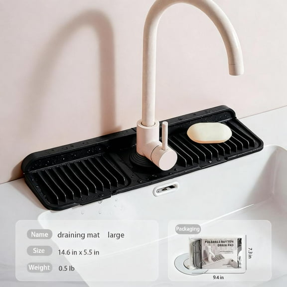 Stop Kitchen Sink Splash! Upgraded Button Design Silicone Drying Mat, Drain Rack & Organizer Tray for Clean Counter