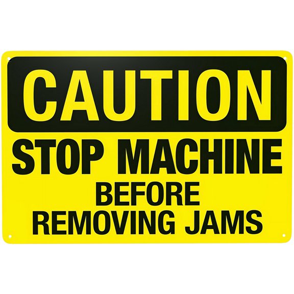 Stop Machine Before Removing Jams - 8"x12" Security Metal Sign, Vintage Caution Poster, Decor for Business, Office, Workshop