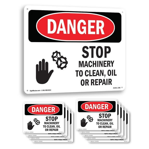 Stop Machinery To Clean Oil Or Repair OSHA Danger Rigid Plastic Sign 18 Inch x 12 Inch - 10 Pack
