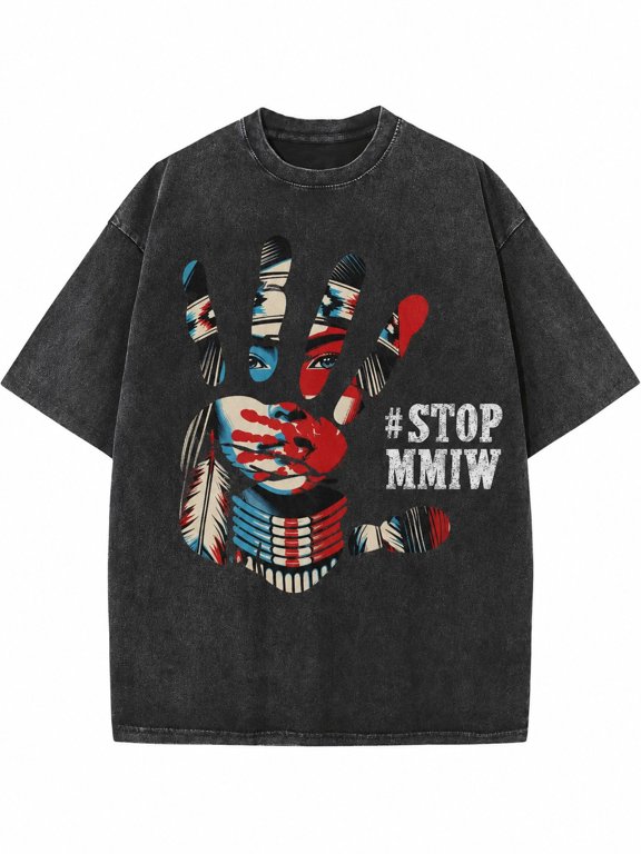 Stop Mmiw Awareness Black Washed Vintage Graphic Gift Ready Design For Casual Style T-Shirt, Size S-5XL