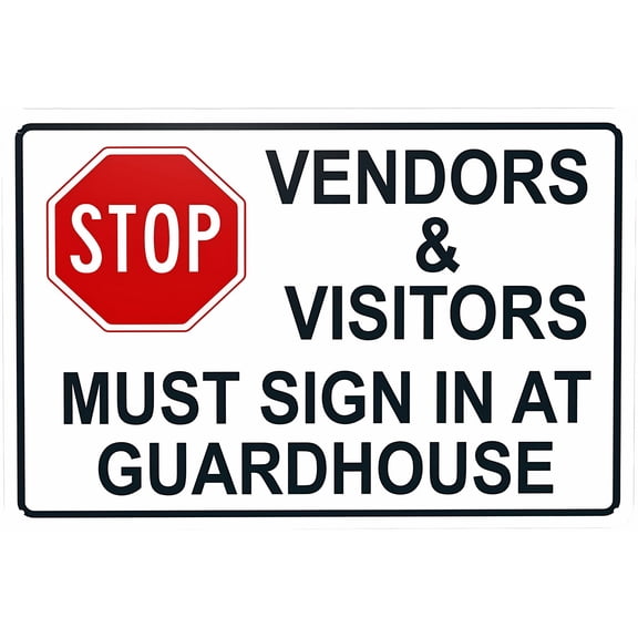 Stop Must Sign At Guardhouse Warning Sign - 8"x12" Metal Security Sign, Safety Wall Decor for Home Business Yard Garden Office Street Road Indoor Outdoor, Guardhouse Check-In