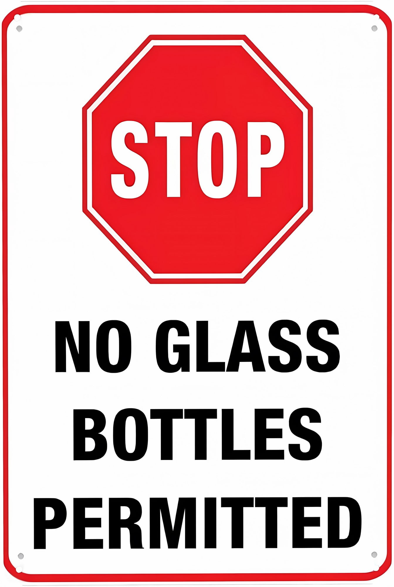 Stop No Glass Bottles Permitted Sign - 8"x12" Vintage Metal Warning ...