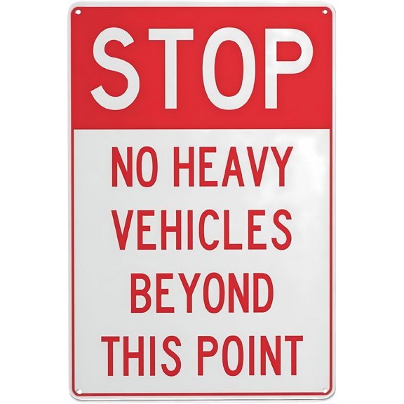 Stop No Heavy Vehicles Beyond This Point Sign - 8"x12" Vintage Metal Warning Sign, Vehicle Restriction Decor for Home Farm Bar Coffee Shop Club Road