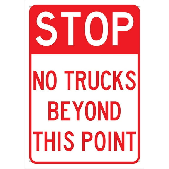 Stop No Trucks Beyond This Point Sign Metal 8X12 Inch Rust Free Aluminum,Uv Ink Printing,Durable/Weatherproof Outdoor For Home