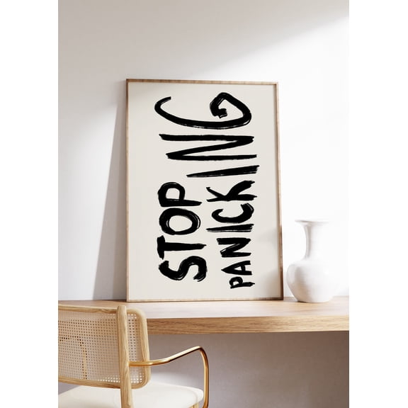 Stop Panicking , Modern Typography Art , Neutral Inspirational Art , Trendy Art, Aesthetic Apartment Wall Decor Unframed Paper Print