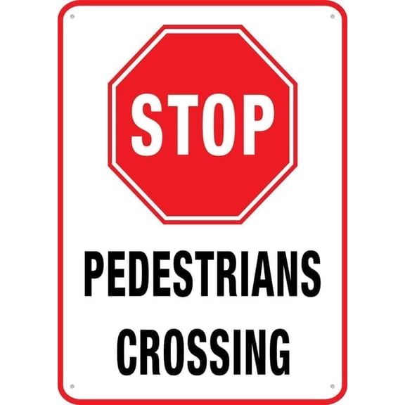 Stop Pedestrians Crossing Metal Tin Sign 8"x12", Durable Decorative, For Home Kitchen Farm Garden Garage Indoor Outdoor