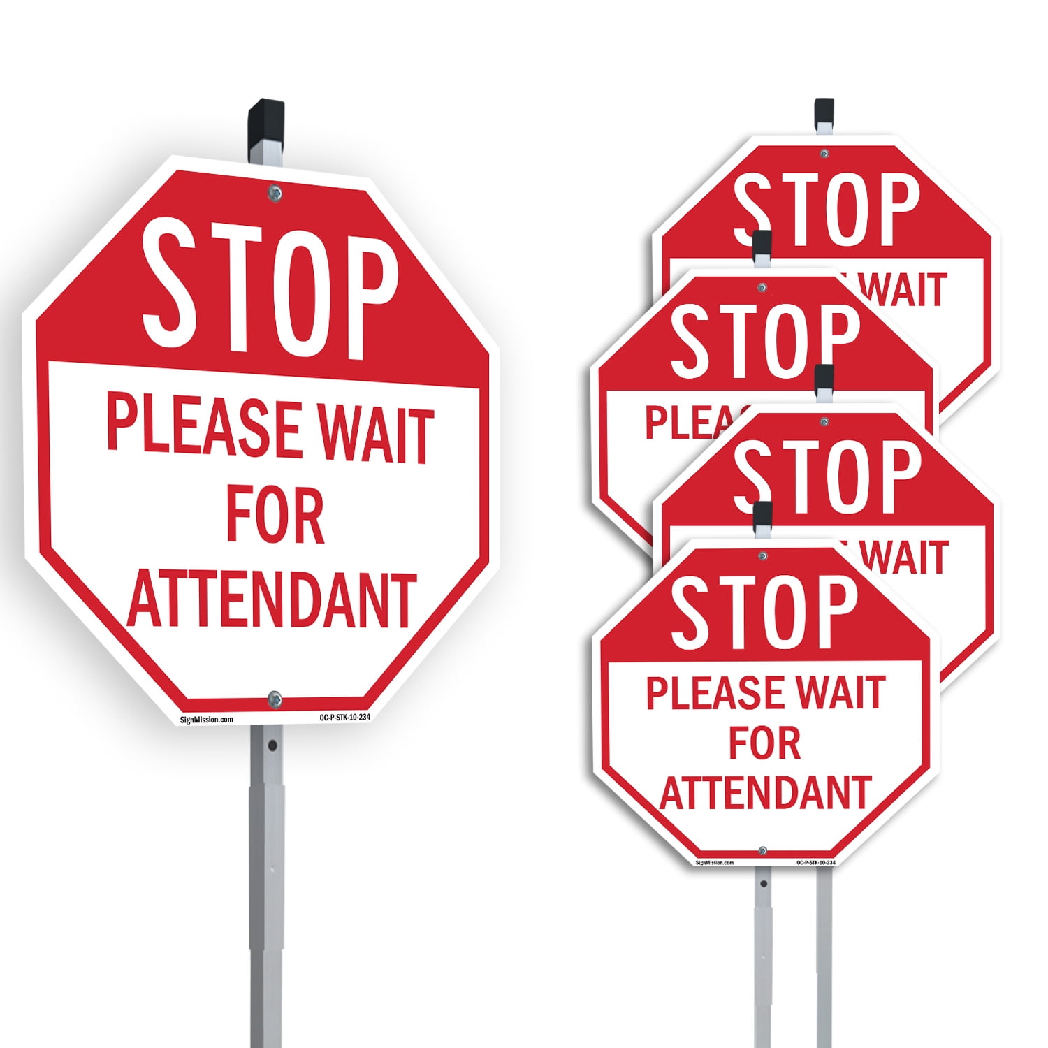 Stop Please Wait for Attendant (5 Pack) 10 inch X 10 inch Octagon ...