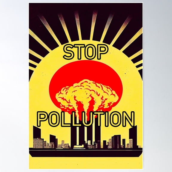Stop Pollution Retro Yellow Poster Wall Art, Modern Wall Decor For Living Room Bedroom, 8x12 UNFRAMED