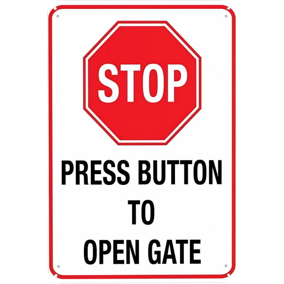 Stop Press Button to Open Gate Sign - 8"x12" Vintage Metal Warning Sign, Gate Access Decor for Home Farm Bar Coffee Shop Club Outdoor
