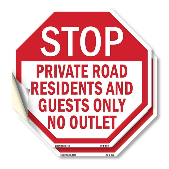 Stop Private Road Residents and Guests Only No Outlet (2 Pack) 6 inch X 6 inch Octagon Vinyl Label Decal Sticker Weather Resistant, UV Protected for Workplace, Made in the USA