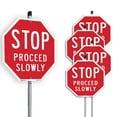 thumbnail image 1 of Stop Proceed Slowly (5 Pack) 10 inch X 10 inch Octagon Plastic Signs with Aluminum Mounting Stakes Weather Resistant UV Protected for Workplace Private Property and Construction Site, 1 of 8
