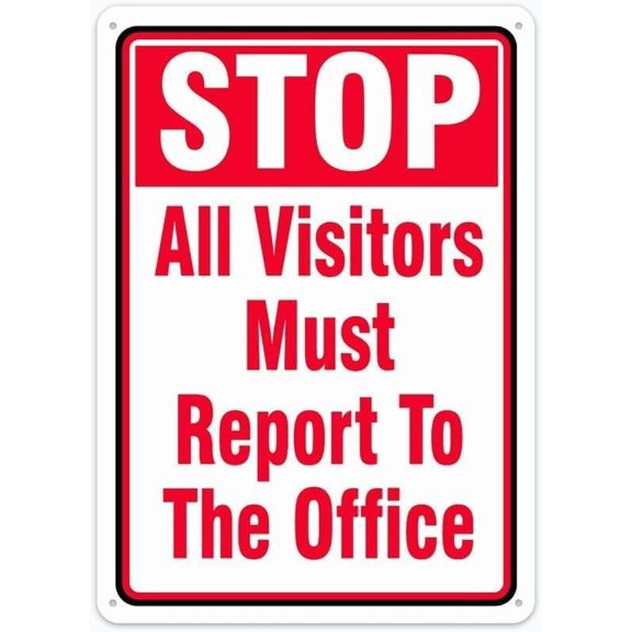 Stop Sign All Visitors Must Report to The Office Novelty Metal Sign Wall Decor for Home Gate Garden Bars Restaurants Cafes Office Store Pubs Club Sign Gift 8X12Inch