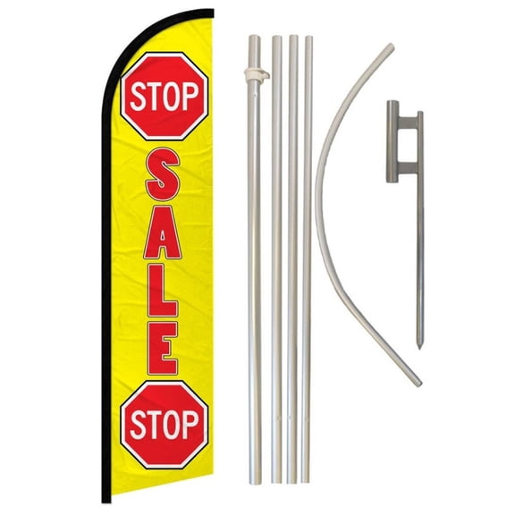 Stop Sale Stop (Red & Yellow) Windless Banner Flag & Pole Kit