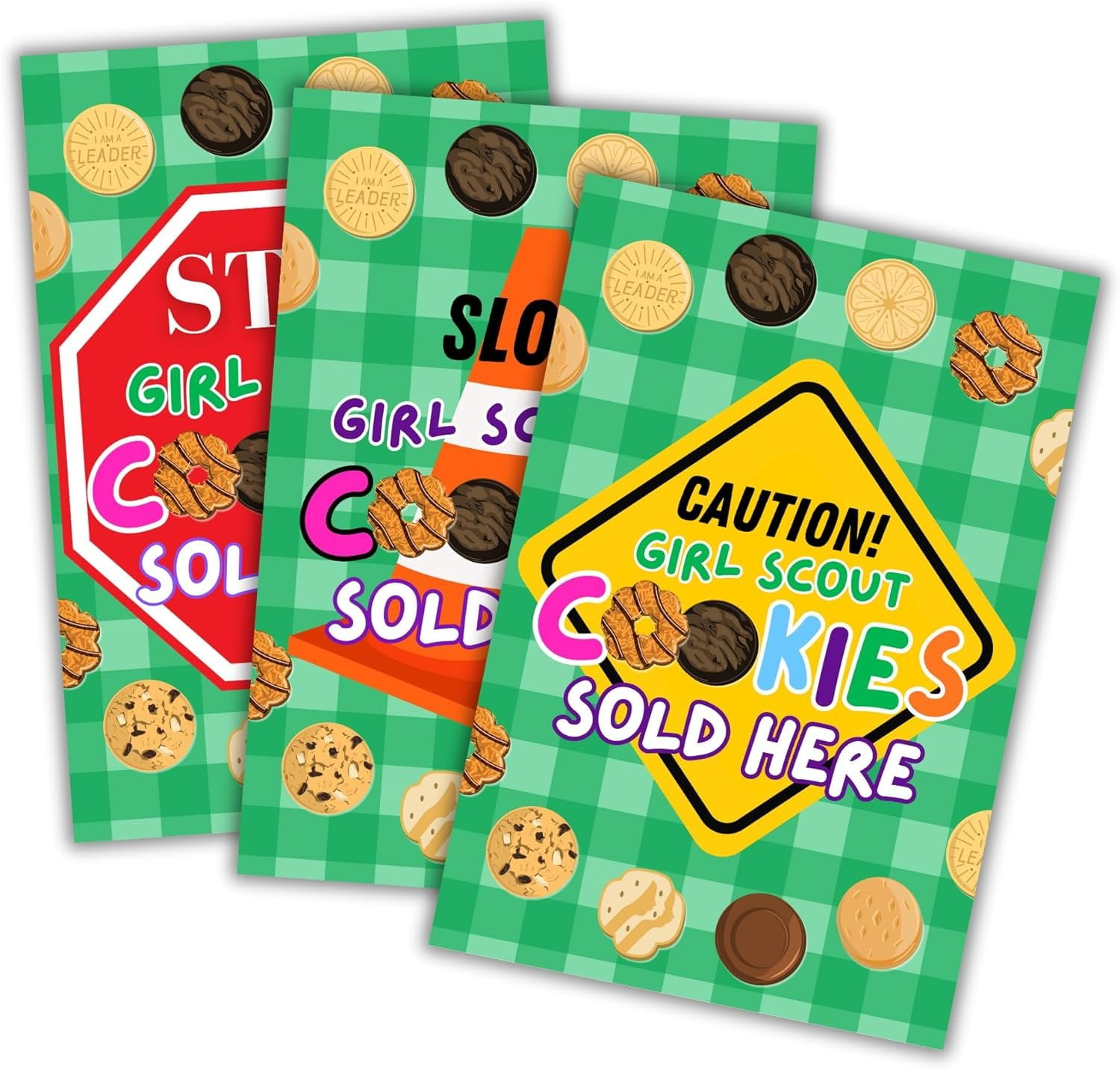 Stop Scout Cookies Sold Here  3 Pack, 12x18 Mixed Colors Outdoor Yard Sign Hold Up at Booth Traffic To Buy Girl Cookies Troop Leader and Number Reorder Sales Goal