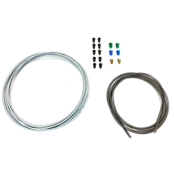 The Stop Shop 25 Feet of Zinc Plated 3/16 Inch Brake Line Tubing with 8 Feet of Spring Protector and Metric ISO/Bubble Flare Fittings (Pack of 16 fittings)
