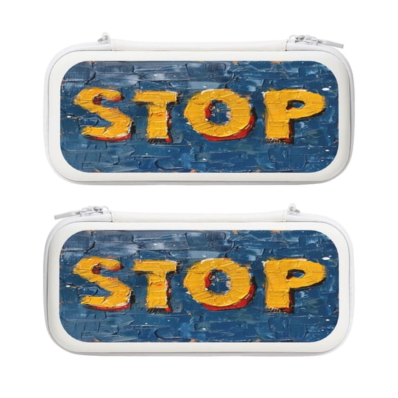 Stop Sign, Carrying Case For Nintendo Switch & OLED Version, Eva Lightweight Shockproof Protective Pouch Case for Game Console & Accessories with 10 Game Card Slot & Wristband, White