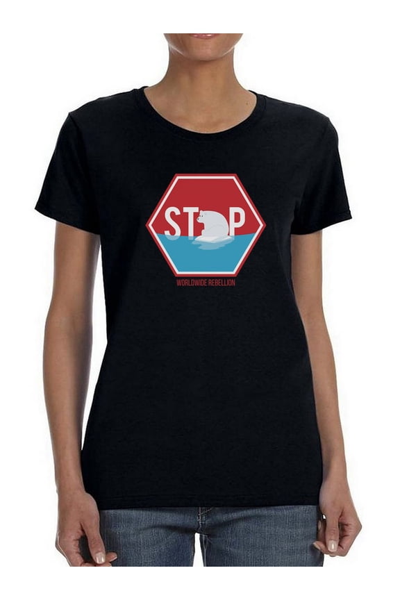 Stop Sign Melting Ice T-Shirt Women -Smartprints Designs, Female Medium