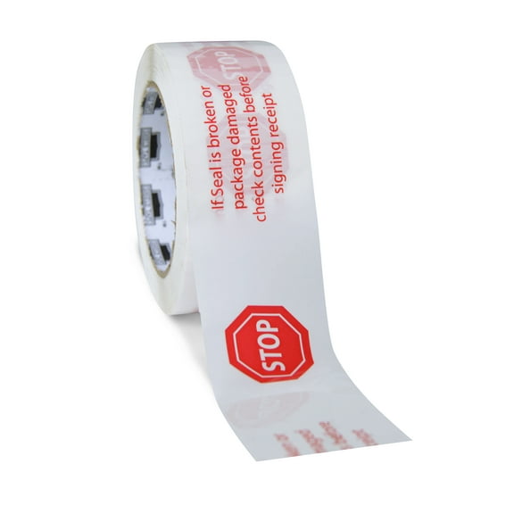 Stop Sign Packing Tape, Preprinted Shipping Rolls, White Red, 2 Inch x 110 Yards, 1368 Pack