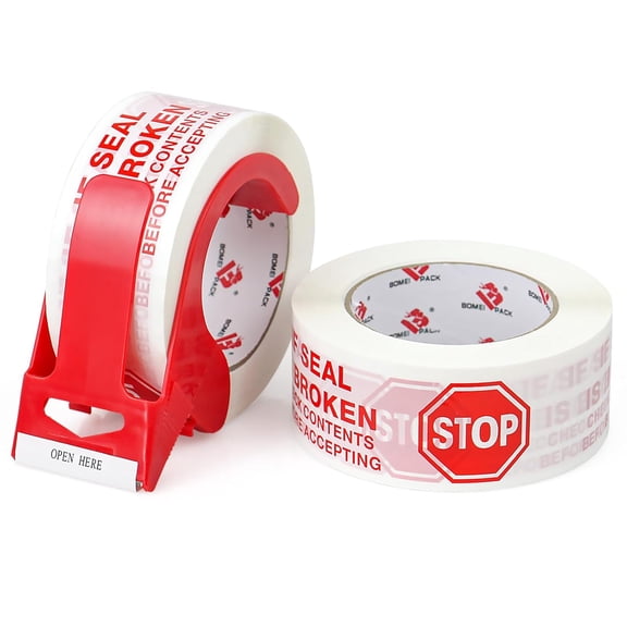 Stop Sign Sealing Tape,Pre-Printed IF Seal is Broken Check Contents Before Accepting Packing Tape with Dispenser 2 Inch x 110 Yards Heavy Duty Shipping Tape for Moving,Sealing
