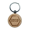thumbnail image 1 of Stop Sign Sketch Round Keychain Charm Tag - Engraved Wood, 1 of 6