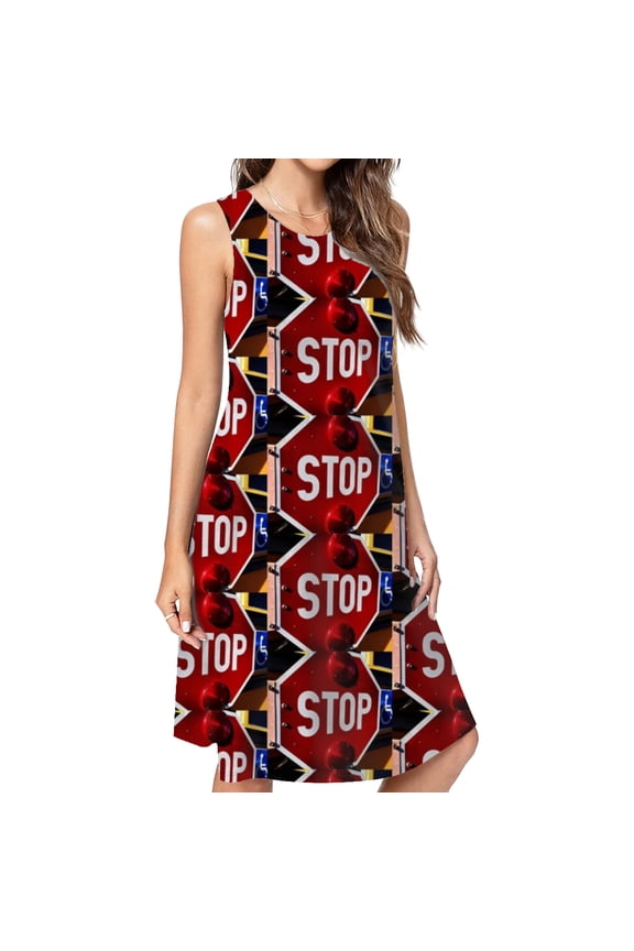 Stop Sign Spring Summer Dresses For Women Fashion Dress Casual Sleeveless Loose Sundress With Pockets