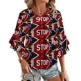 thumbnail image 1 of Stop Sign Women's V-Neck Blouse With 3/4 Ruffled Bell Sleeves Casual Top Ladies Blouses, 1 of 7