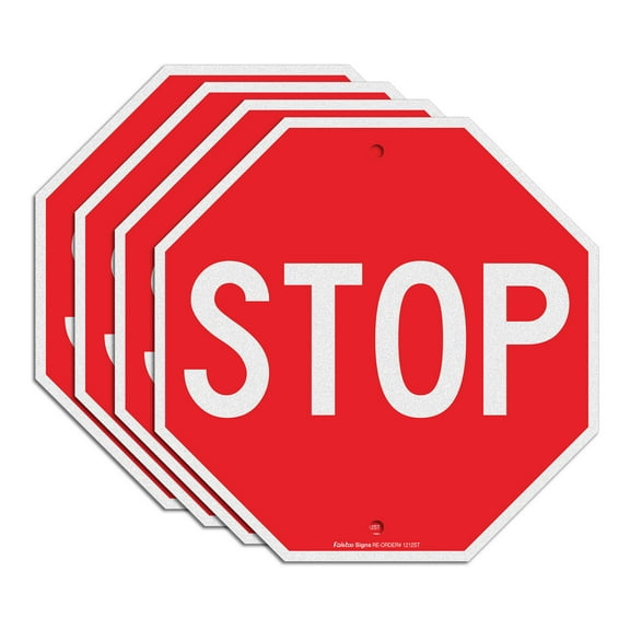 Stop Signs, Street Slow Warning Signs, (4 Pack) 12 x 12 Inches Octagon, .040 Rust Free Aluminum, Reflective