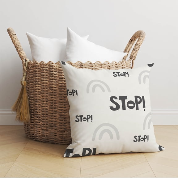 Stop Slate Ivory Throw Pillow
