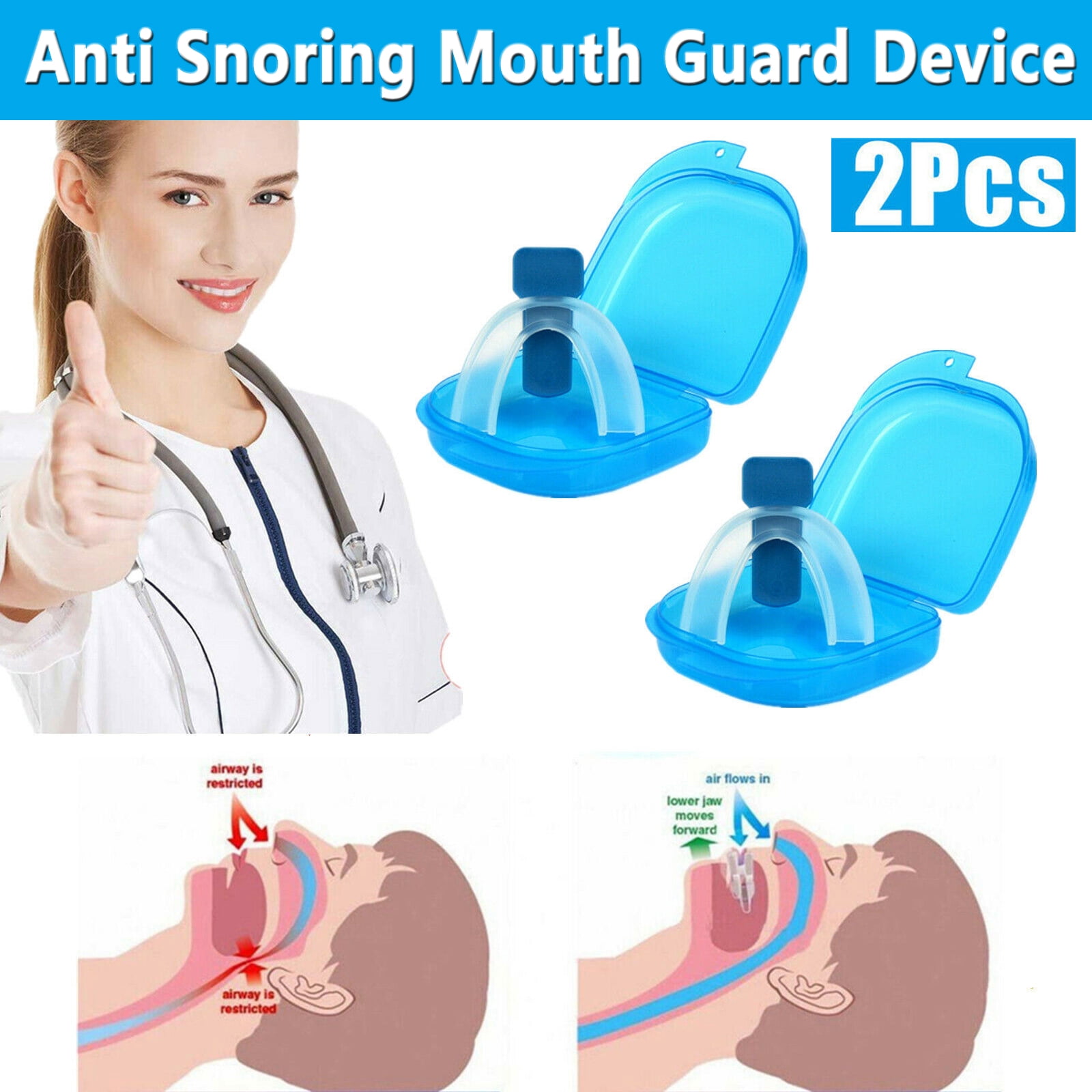 2PCS Stop Snoring Mouthpiece Sleep Apnea Guard Bruxism Anti Snore Teeth