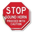 thumbnail image 1 of Stop Sound Horn Proceed with Caution (2 Pack) 10 inch X 10 inch Octagon Vinyl Label Decal Sticker Weather Resistant, UV Protected for Workplace, Made in the USA, 1 of 5