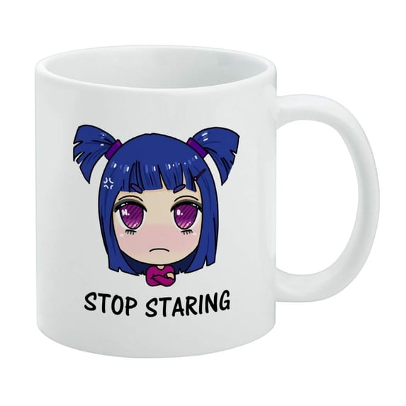 Stop Staring Kawaii Chibi Girl Pigtails White Mug