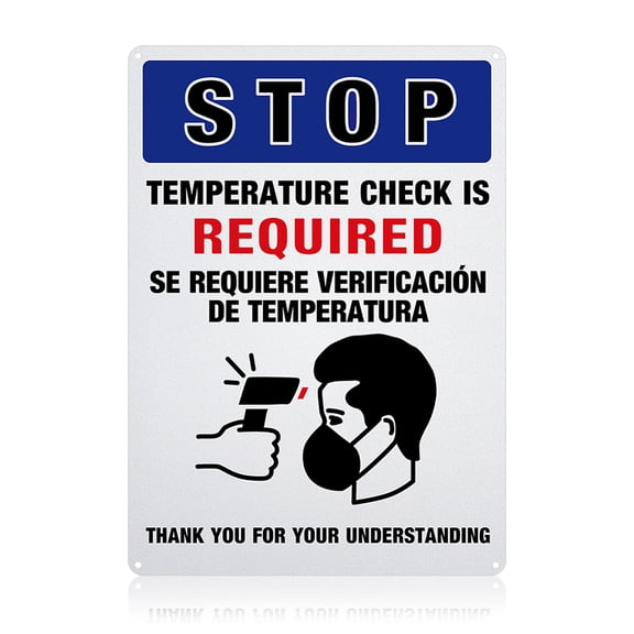 Stop Temperature Check is Required Sign 10x14 inches 40 Mil Aluminum Signs for Indoor or Outdoor Use Reflective UV Protected Waterproof