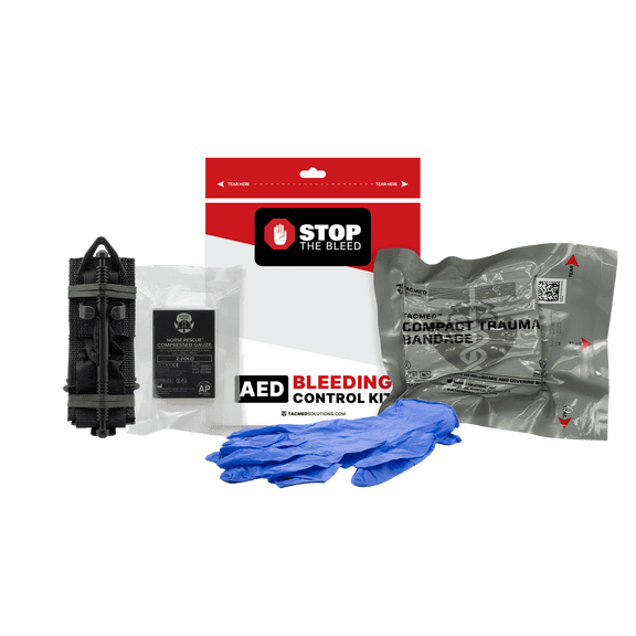 Stop The Bleed AED Kit Plastic Pouch, Complete Hemorrhage Control, Essential First Aid for Schools, Workplaces, and Public Spaces, TacMed Solutions
