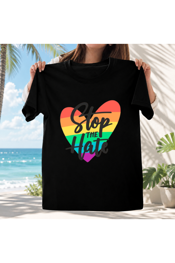 Stop The Hate Inspirational Unity Retro Peace Message Tee Unisex T-ShirtPlus Size S–5XL Available