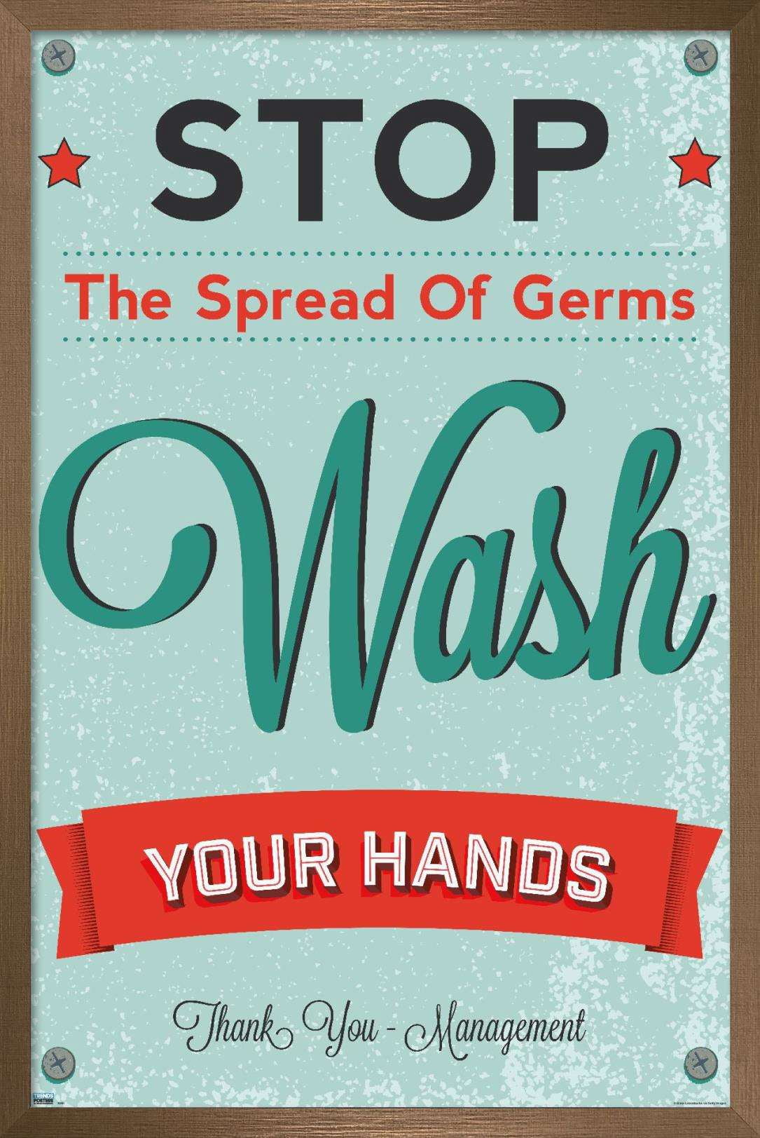 Stop The Spread of Germs - Wash Your Hands Wall Poster, 14.725" x 22. ...