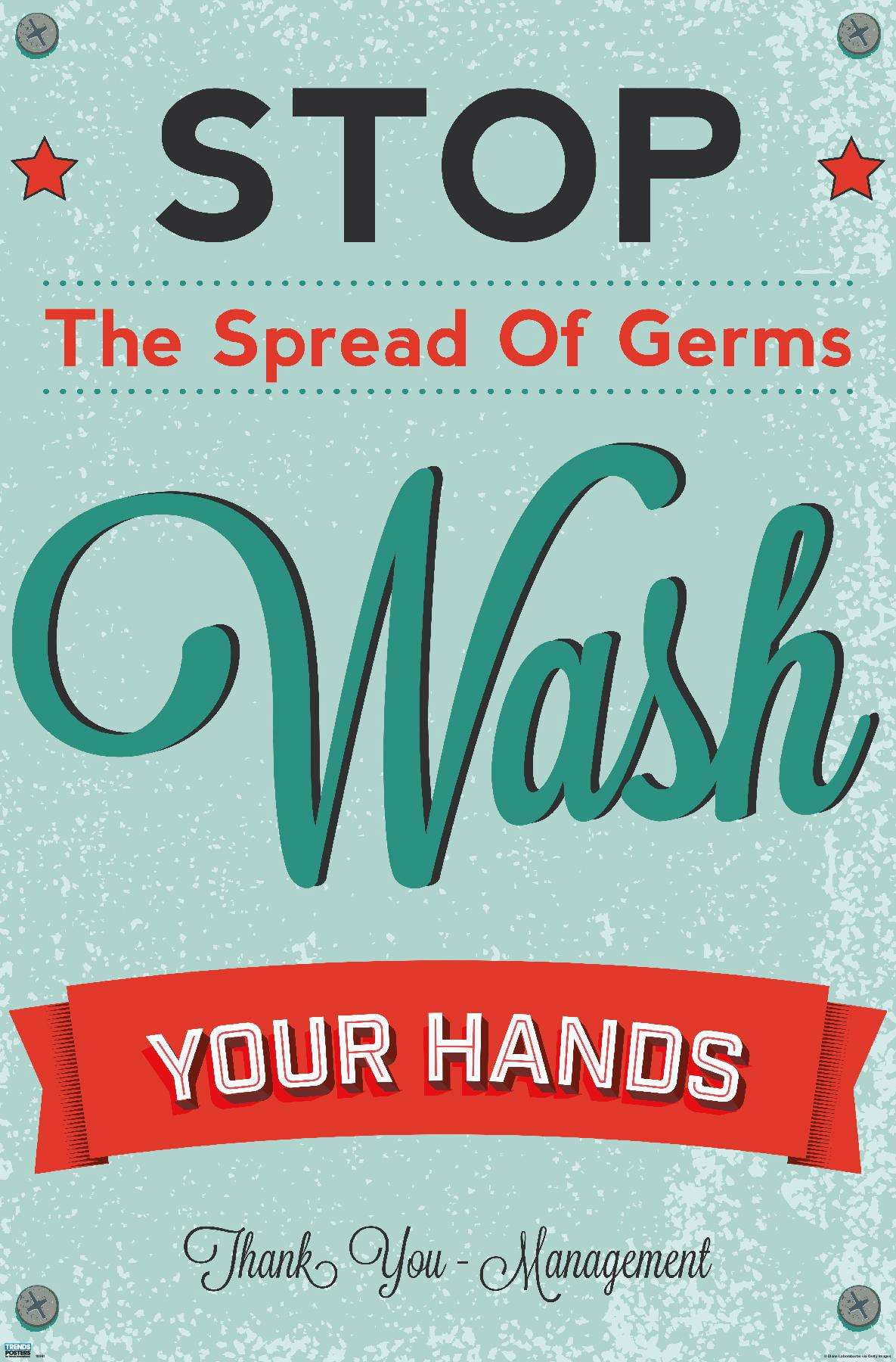 Stop The Spread of Germs - Wash Your Hands Wall Poster, 14.725" x 22. ...