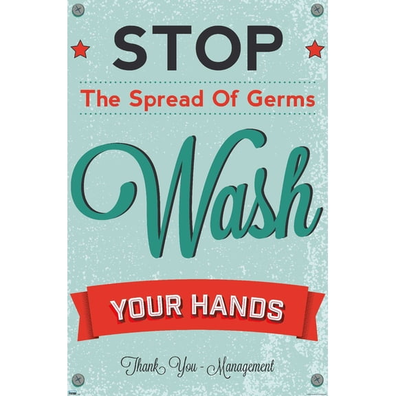 Stop The Spread of Germs - Wash Your Hands Wall Poster, 14.725" x 22.375"
